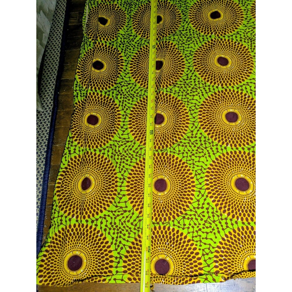 African wax paksa print ankara fabric yardage bright green & yellow sunflowers
